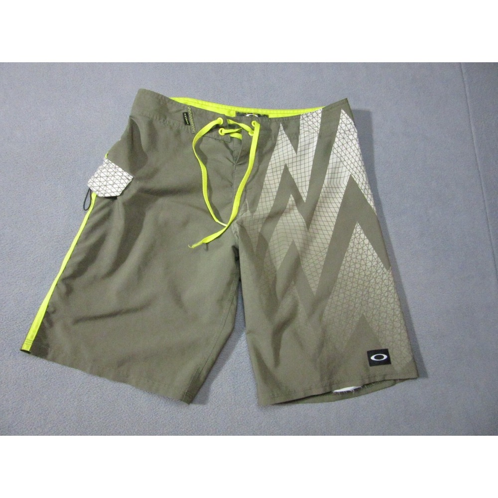 Oakley Board Shorts Mens 30 Green Yellow Performance Surfing Outdoor Drawstring
